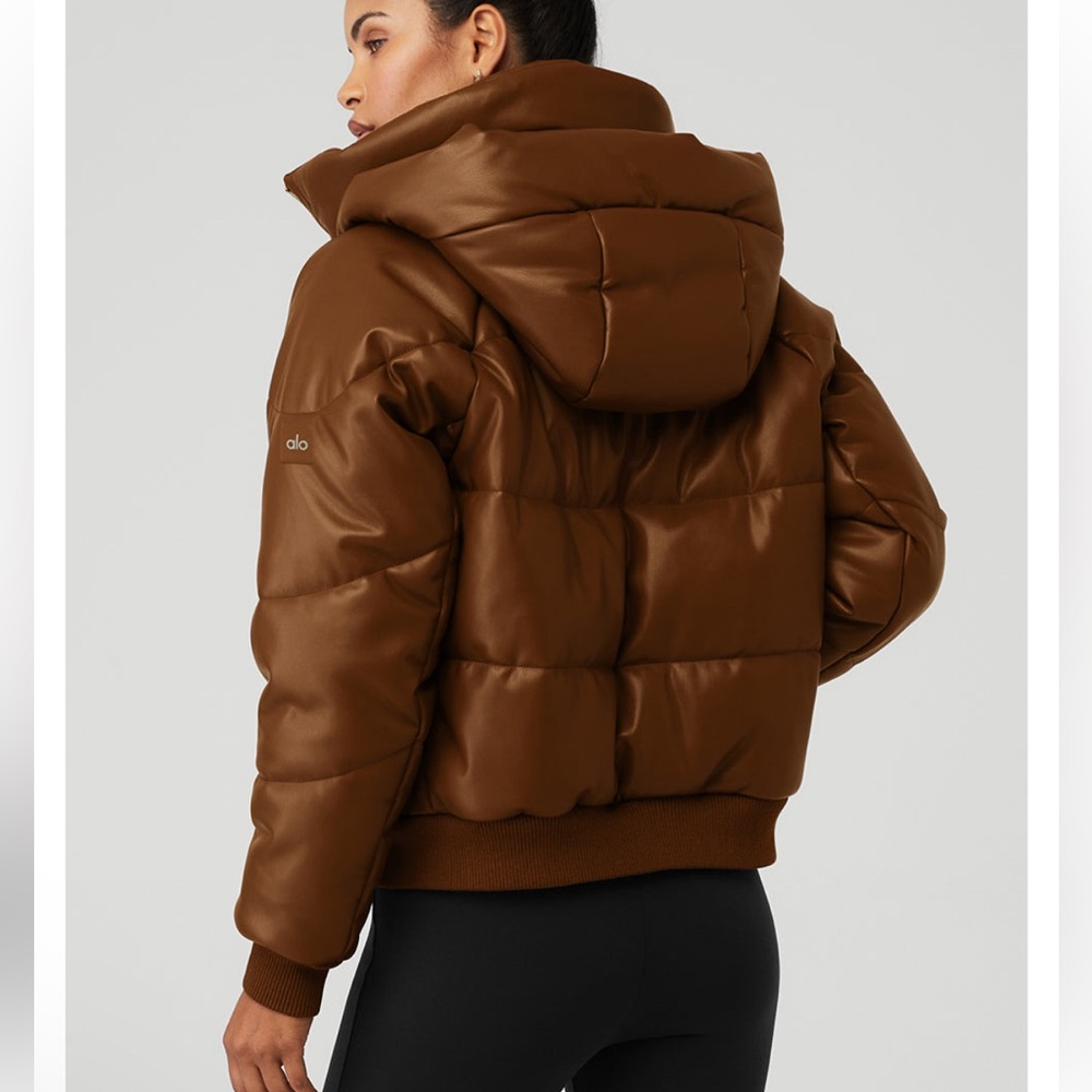 ALO Yoga Faux Leather Boss Puffer Jacket, Toasted Almond Sz XS NWT PRICE FIRM - Picture 12 of 16